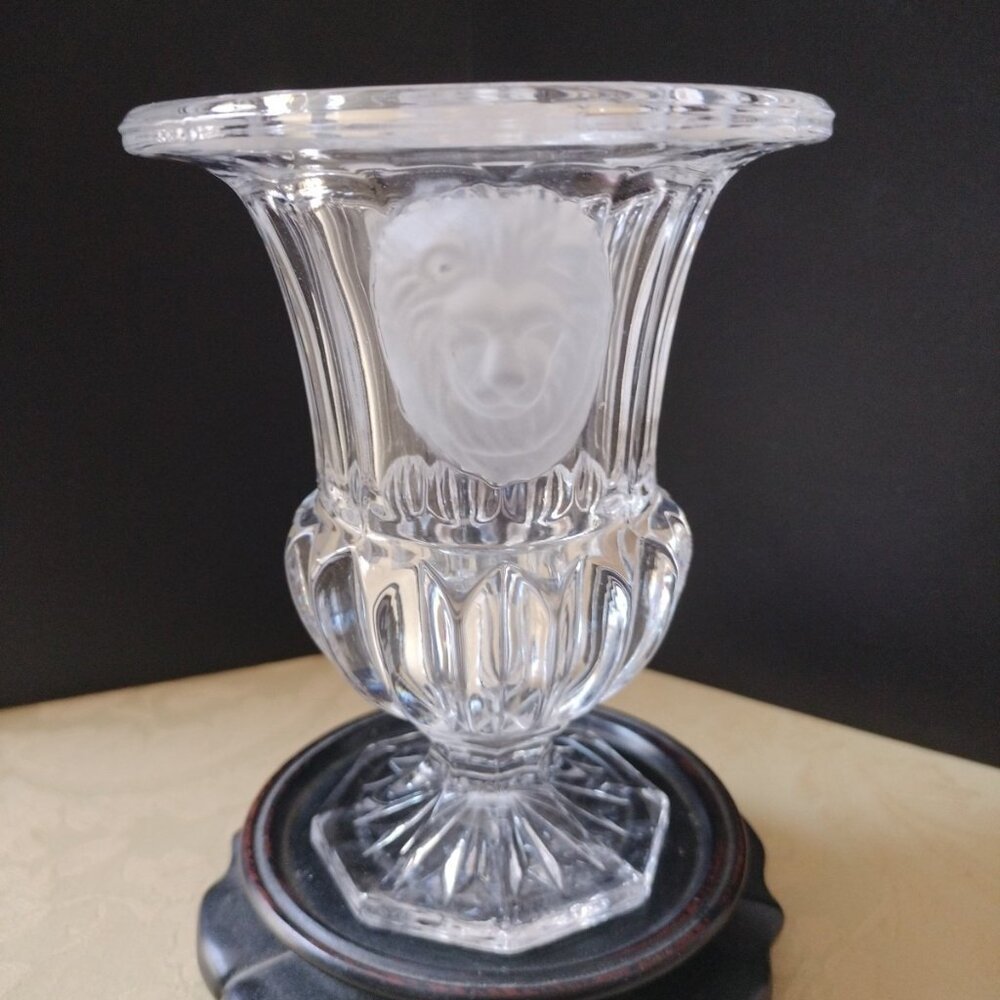 Crystal Vase With 2 Lions Head One on Each Side  5"1/4x4"